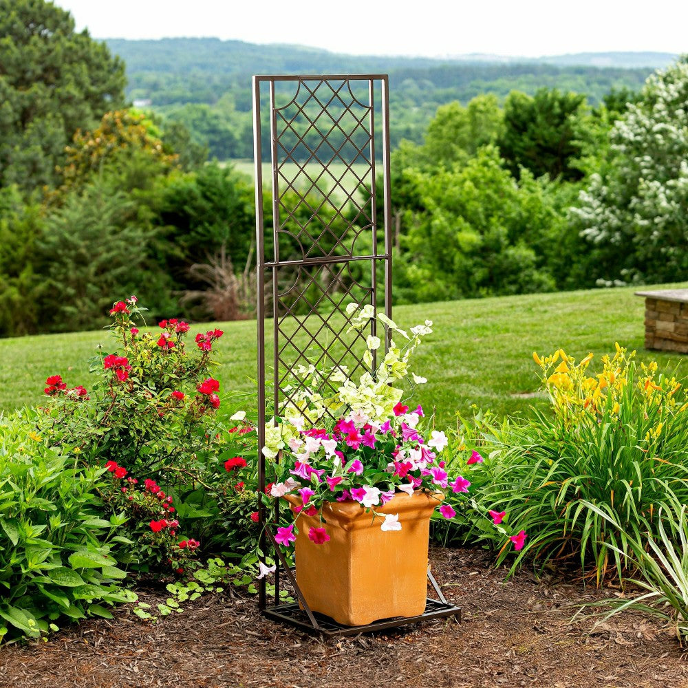 Metal Lattice Trellis with Planter Stand | Plow & Hearth