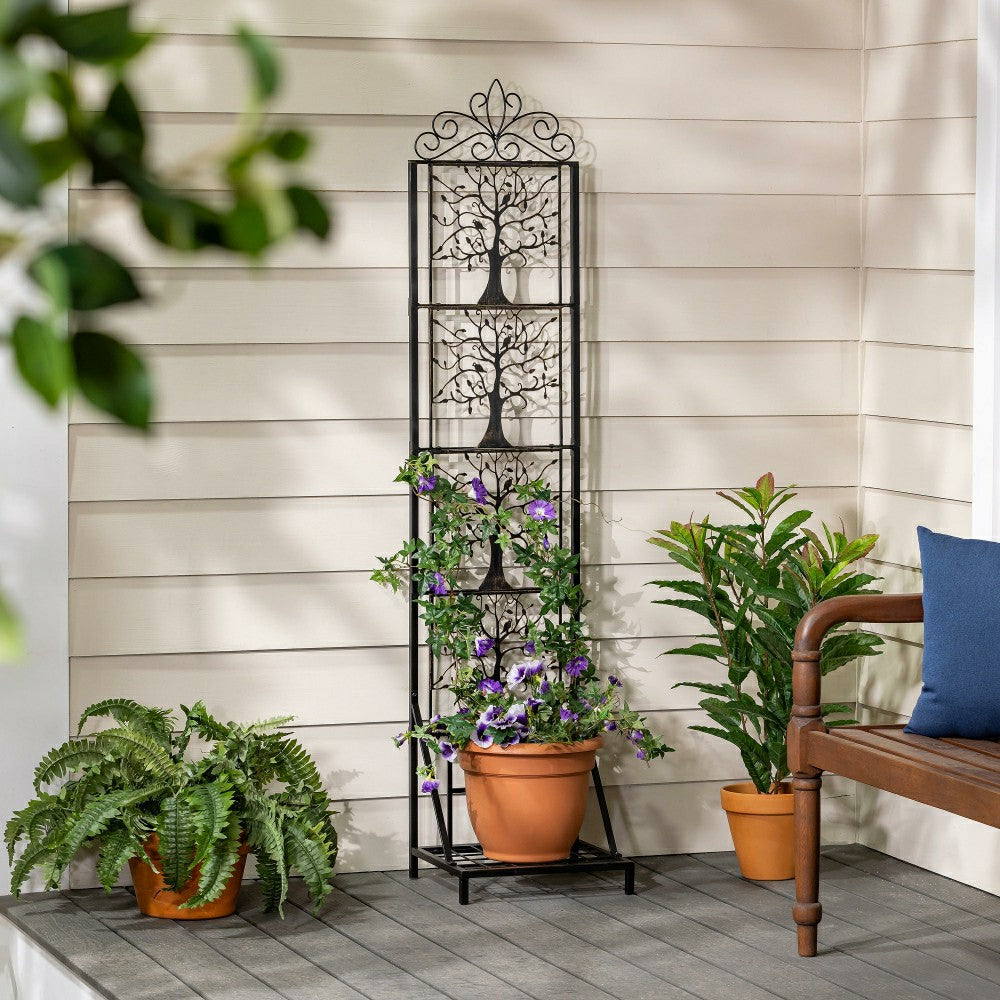 Tree of Life Metal Lattice Trellis with Planter Stand | Plow & Hearth