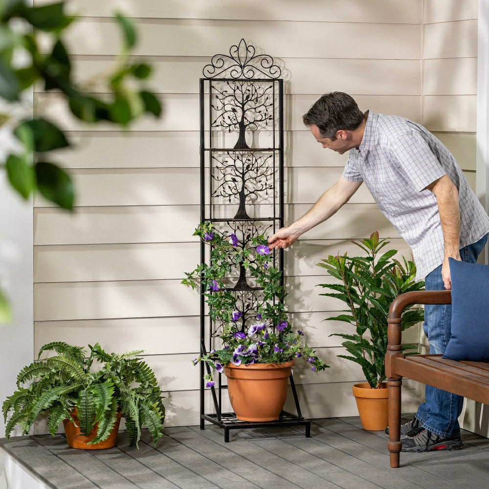 Tree of Life Metal Lattice Trellis with Planter Stand | Plow & Hearth