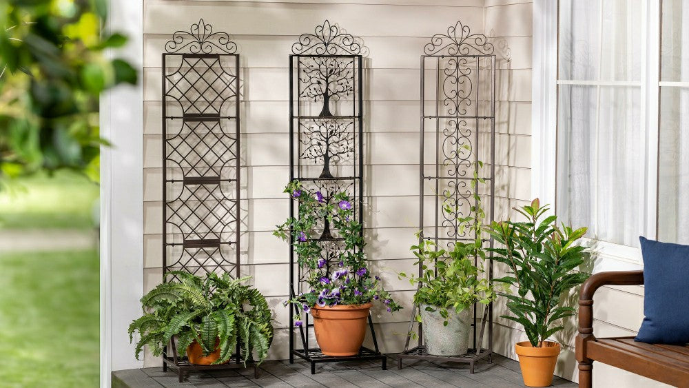 Tree of Life Metal Lattice Trellis with Planter Stand | Plow & Hearth