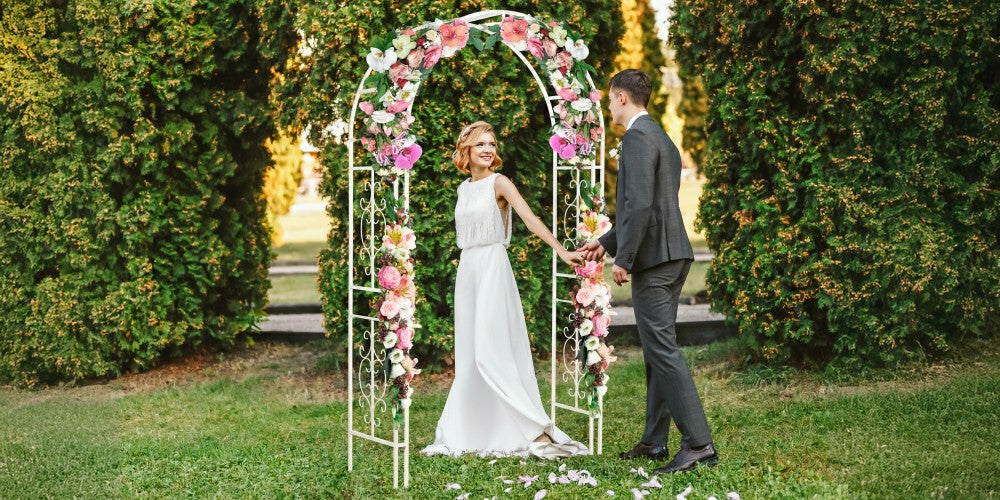 White Montebello Slimline Garden Arbor | Plow & Hearth