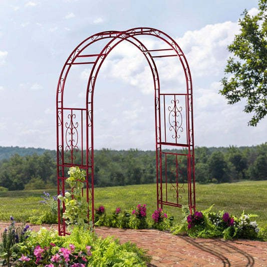 Colored Montebello Scrollwork Metal Garden Arbor, Americana Red | Plow & Hearth