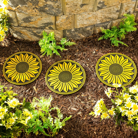 Recycled Rubber Sunflower Stepping Stones, Set of 3 | Plow & Hearth