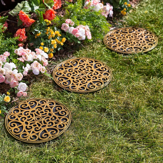 Recycled Rubber Stepping Stones, Set of 3 - Golden Medallion | Plow & Hearth