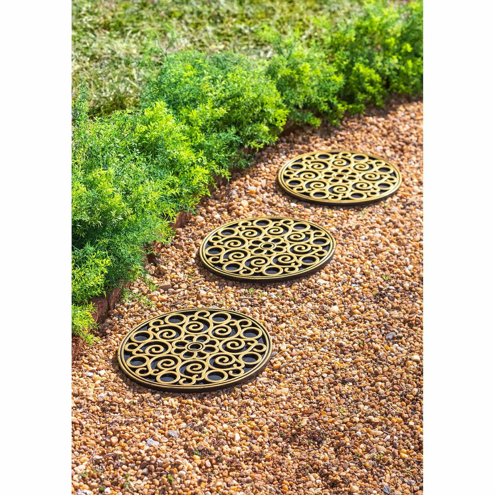 Recycled Rubber Stepping Stones, Set of 3 - Golden Medallion | Plow & Hearth