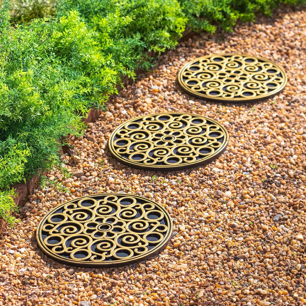 Recycled Rubber Stepping Stones, Set of 3 - Copper Flower Swirl | Plow & Hearth