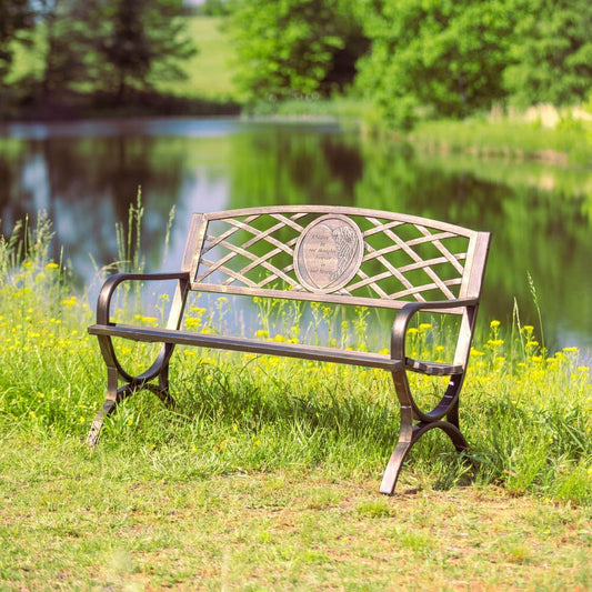 Thoughts & Hearts Memorial Metal Garden Bench | Plow & Hearth