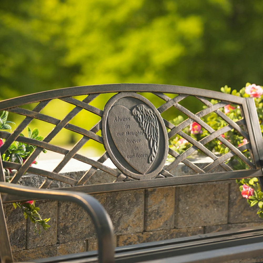 Thoughts & Hearts Memorial Metal Garden Bench | Plow & Hearth