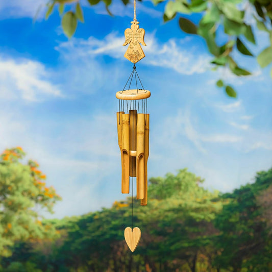 Memorial Wind Chime, Bamboo, Angel, 37" H | Plow & Hearth