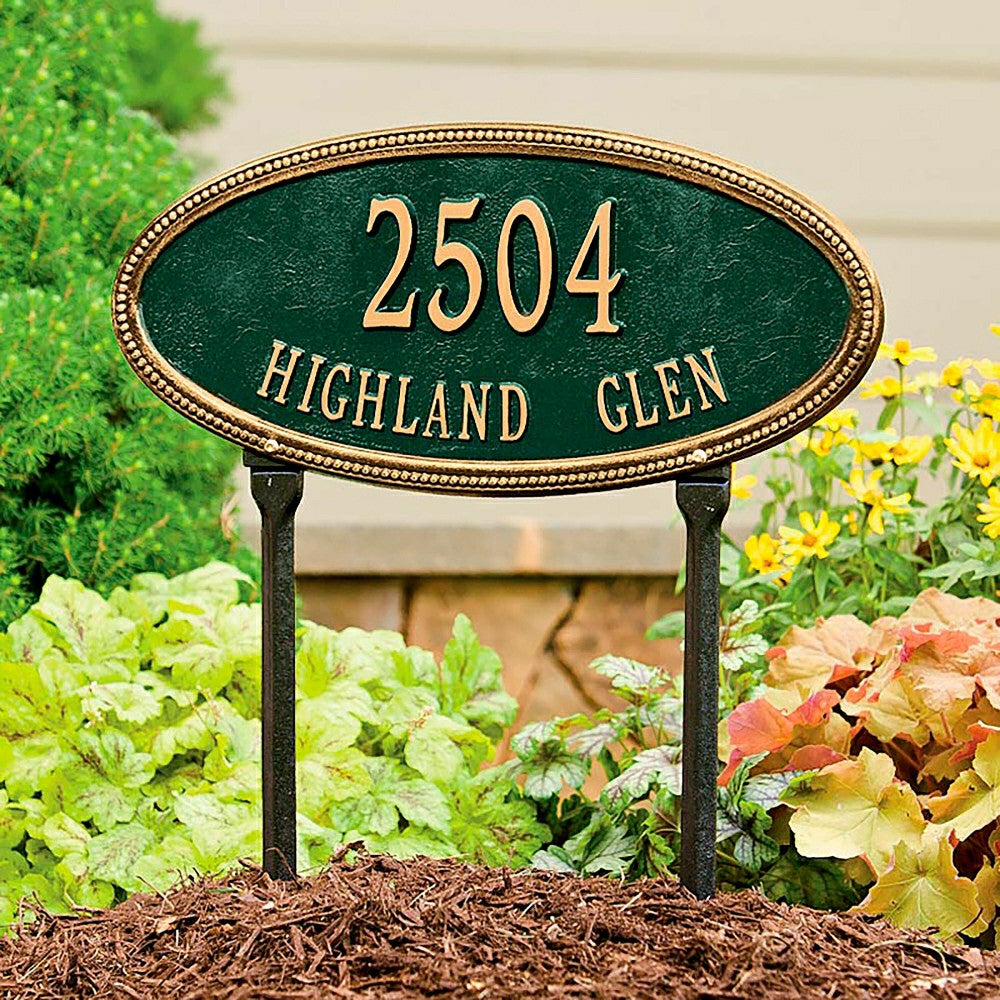 Beaded Oval Lawn Personalized Address Plaque | Plow & Hearth