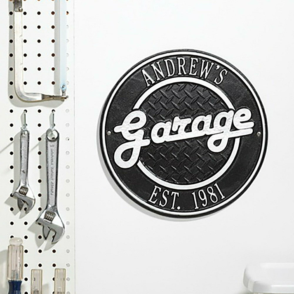 Personalized Round Retro Garage Sign | Plow & Hearth