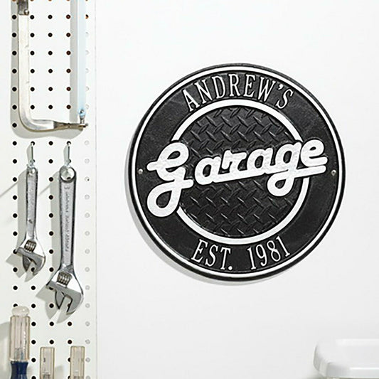 Personalized Round Retro Garage Sign | Plow & Hearth