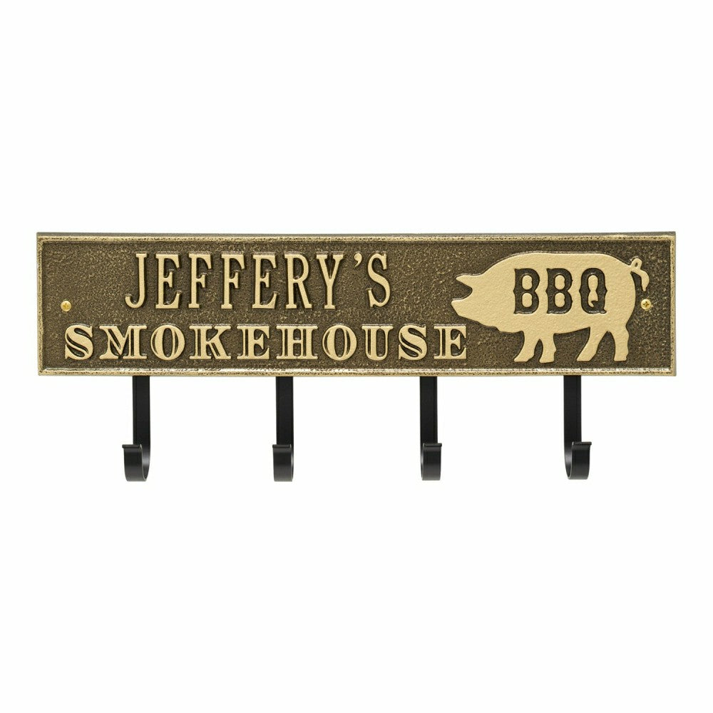 Smokehouse BBQ Rectangle Hook Plaque, Antique Brass | Plow & Hearth