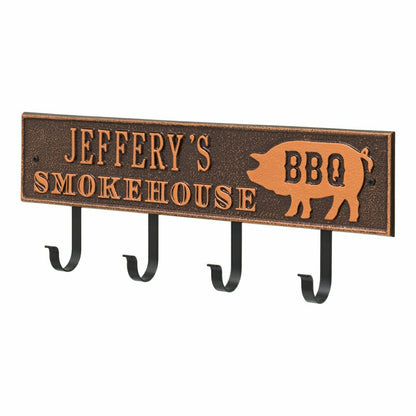 Smokehouse BBQ Rectangle Hook Plaque, Antique Brass | Plow & Hearth