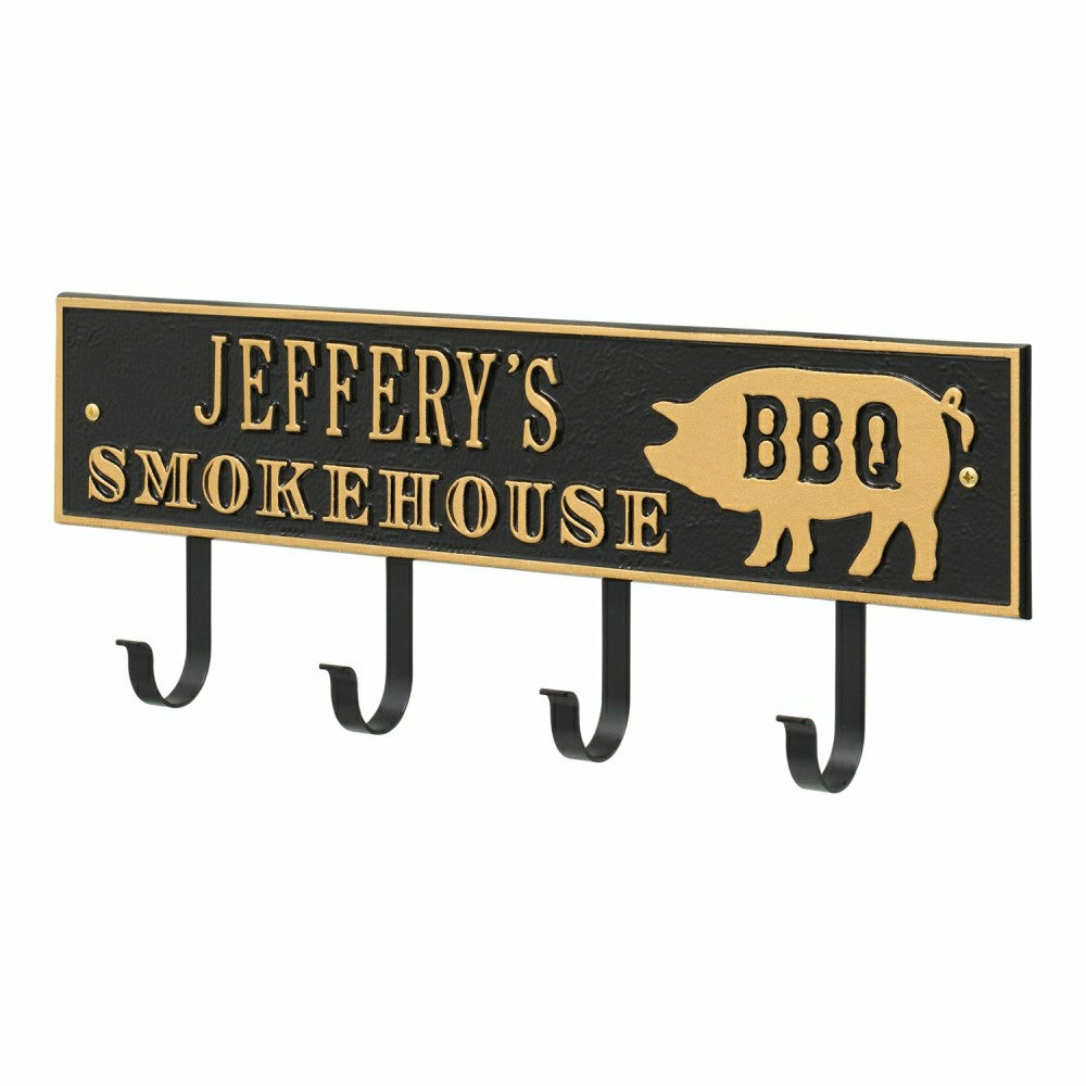 Smokehouse BBQ Rectangle Hook Plaque, Antique Brass | Plow & Hearth