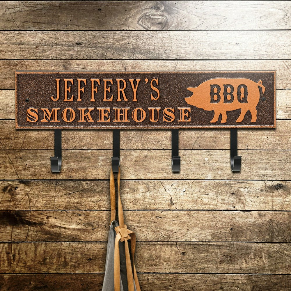 Smokehouse BBQ Rectangle Hook Plaque, Antique Brass | Plow & Hearth