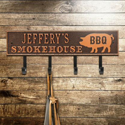 Smokehouse BBQ Rectangle Hook Plaque, Antique Brass | Plow & Hearth