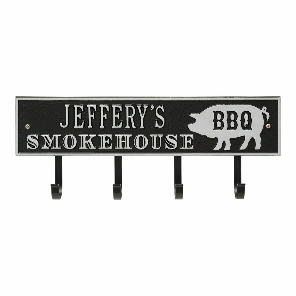 Smokehouse BBQ Rectangle Hook Plaque, Antique Brass | Plow & Hearth
