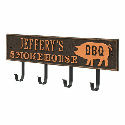 Smokehouse BBQ Rectangle Hook Plaque, Antique Brass | Plow & Hearth