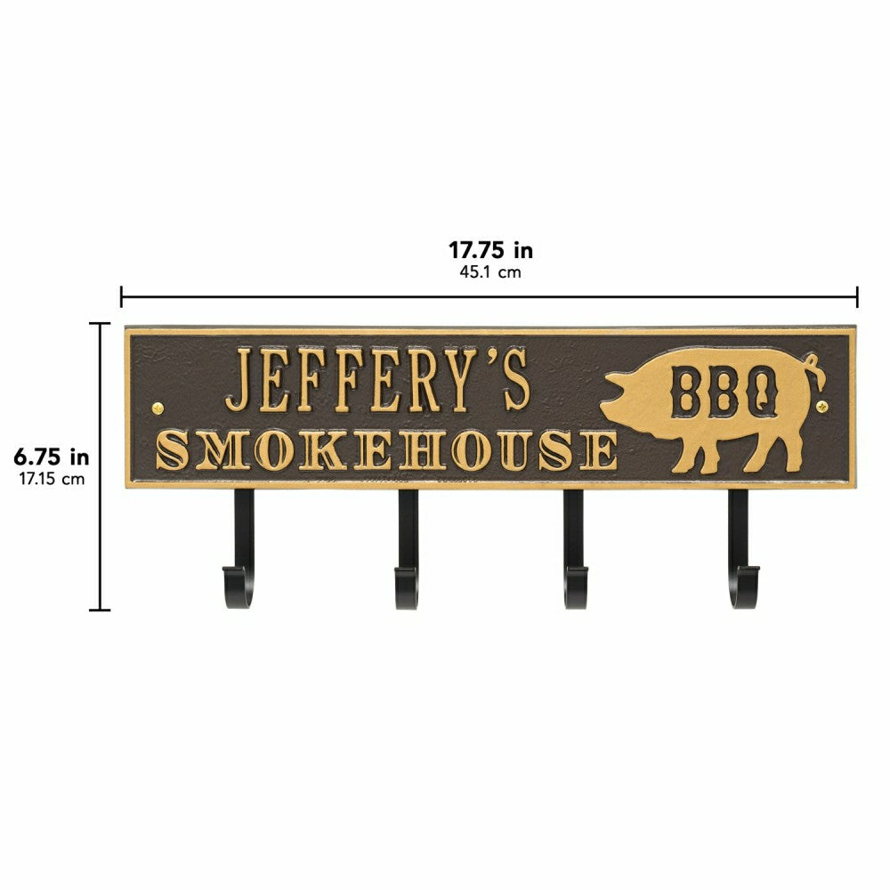Smokehouse BBQ Rectangle Hook Plaque, Antique Brass | Plow & Hearth