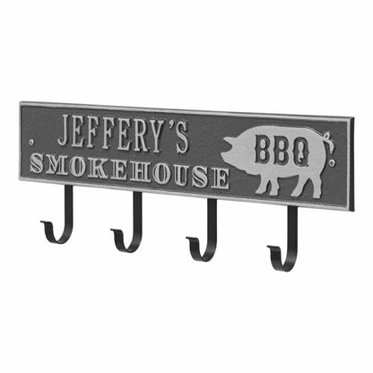 Smokehouse BBQ Rectangle Hook Plaque, Antique Brass | Plow & Hearth