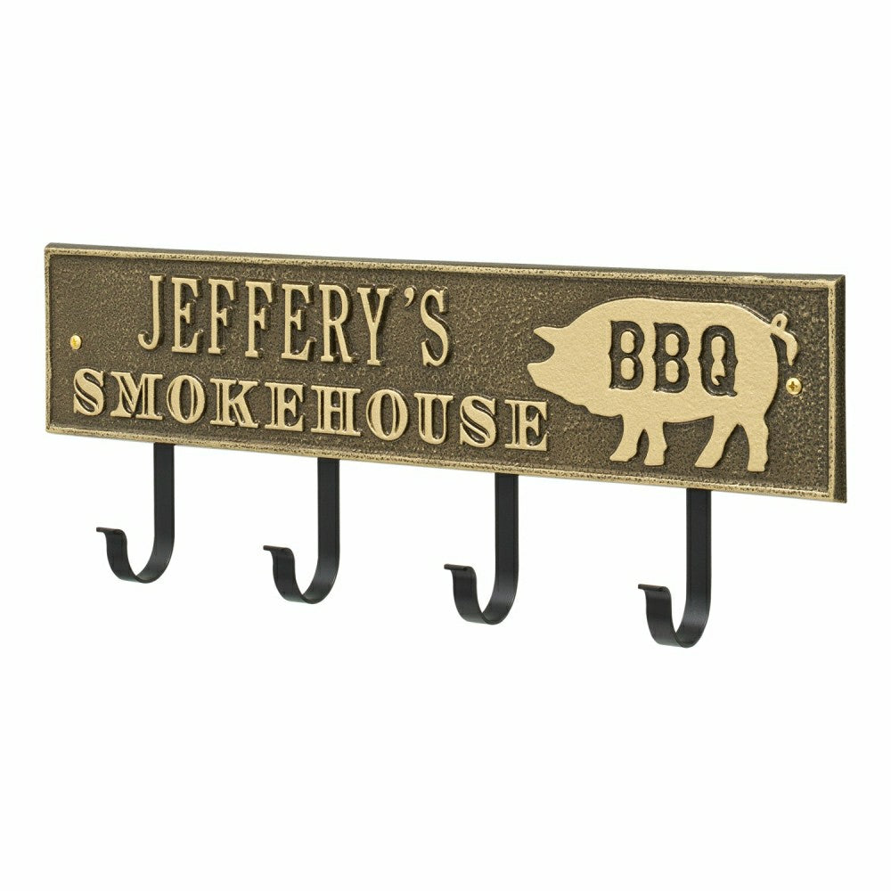 Smokehouse BBQ Rectangle Hook Plaque, Antique Brass | Plow & Hearth