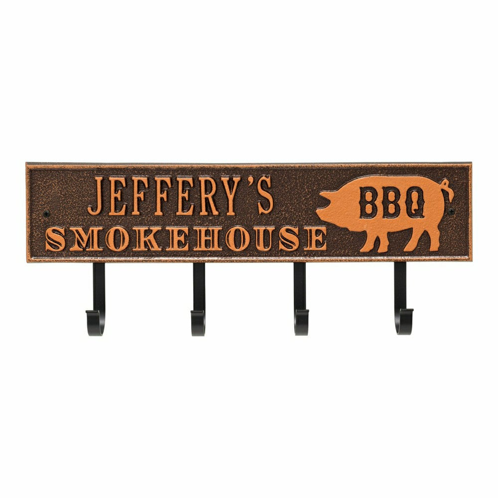 Smokehouse BBQ Rectangle Hook Plaque, Antique Brass | Plow & Hearth
