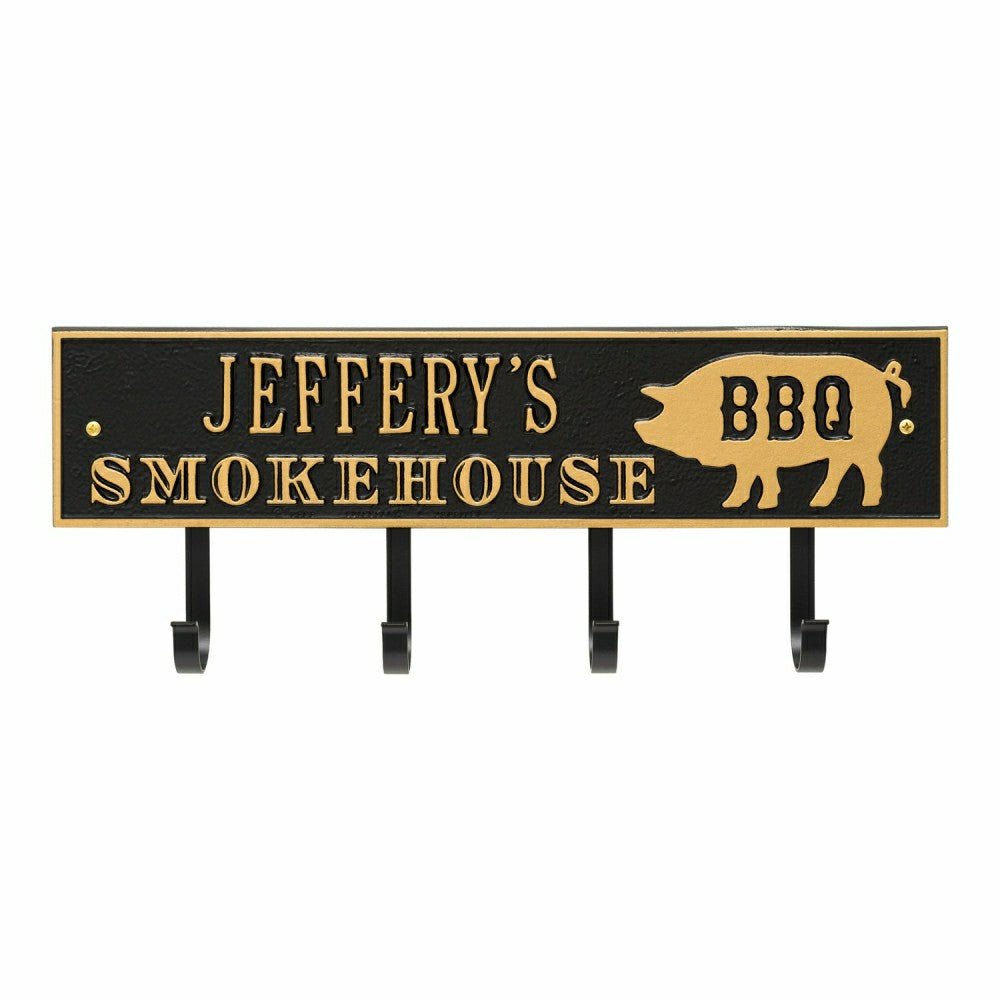 Smokehouse BBQ Rectangle Hook Plaque, Antique Brass | Plow & Hearth