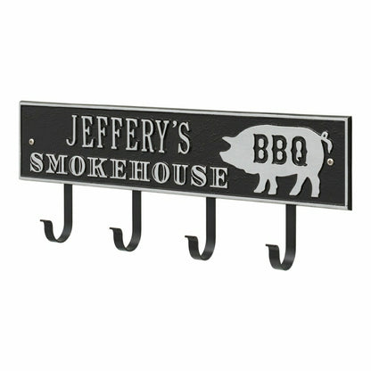 Smokehouse BBQ Rectangle Hook Plaque, Antique Brass | Plow & Hearth