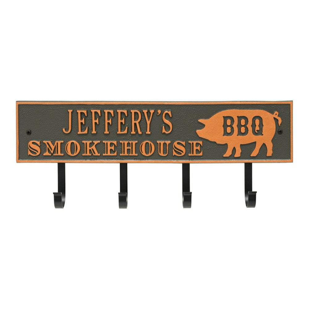 Smokehouse BBQ Rectangle Hook Plaque, Antique Brass | Plow & Hearth