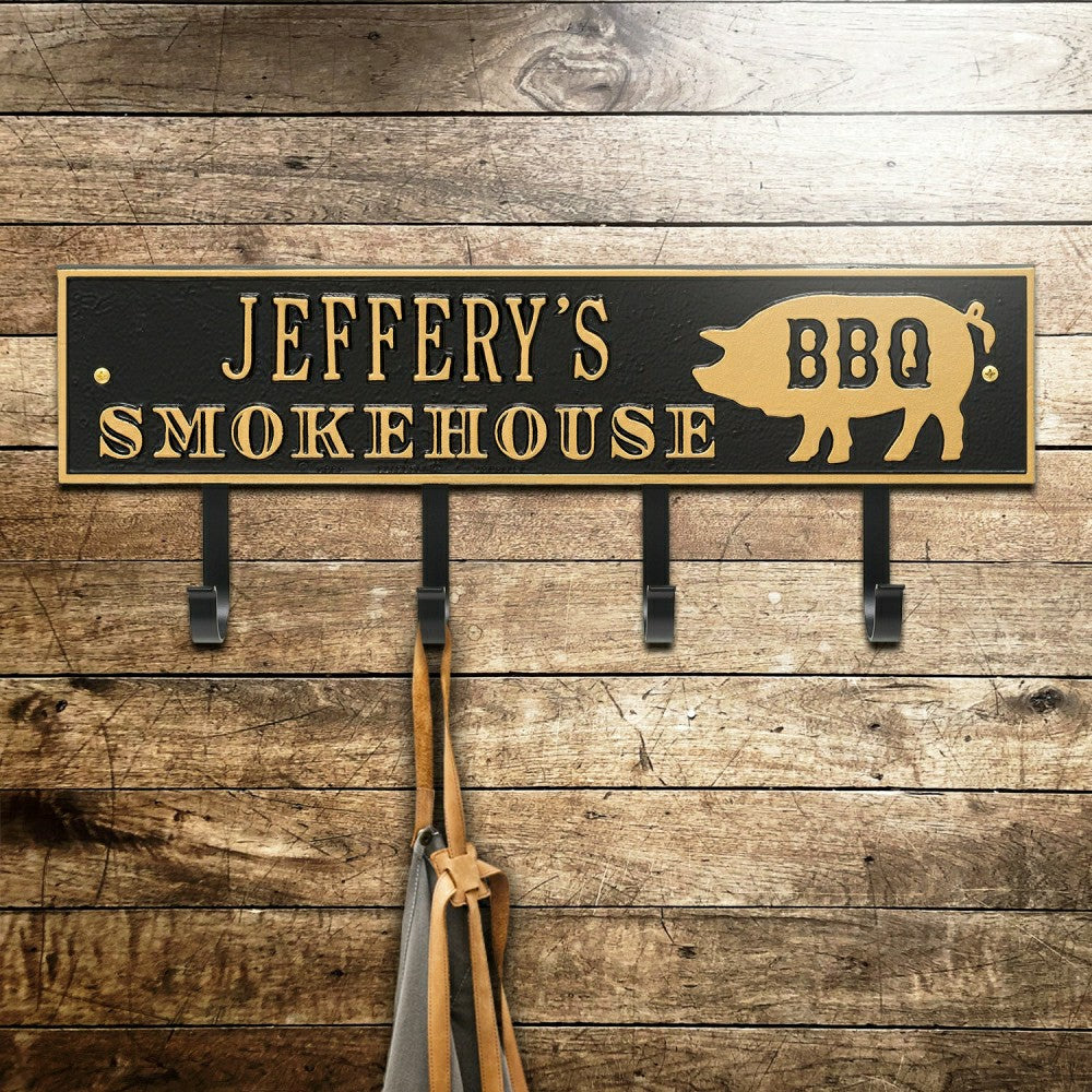Smokehouse BBQ Rectangle Hook Plaque, Antique Brass | Plow & Hearth