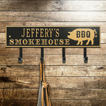Smokehouse BBQ Rectangle Hook Plaque, Antique Brass | Plow & Hearth