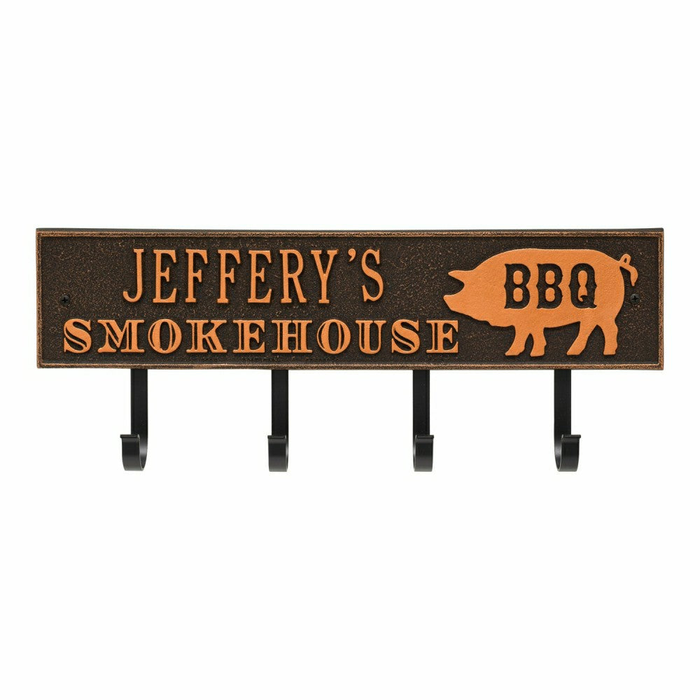 Smokehouse BBQ Rectangle Hook Plaque, Antique Brass | Plow & Hearth