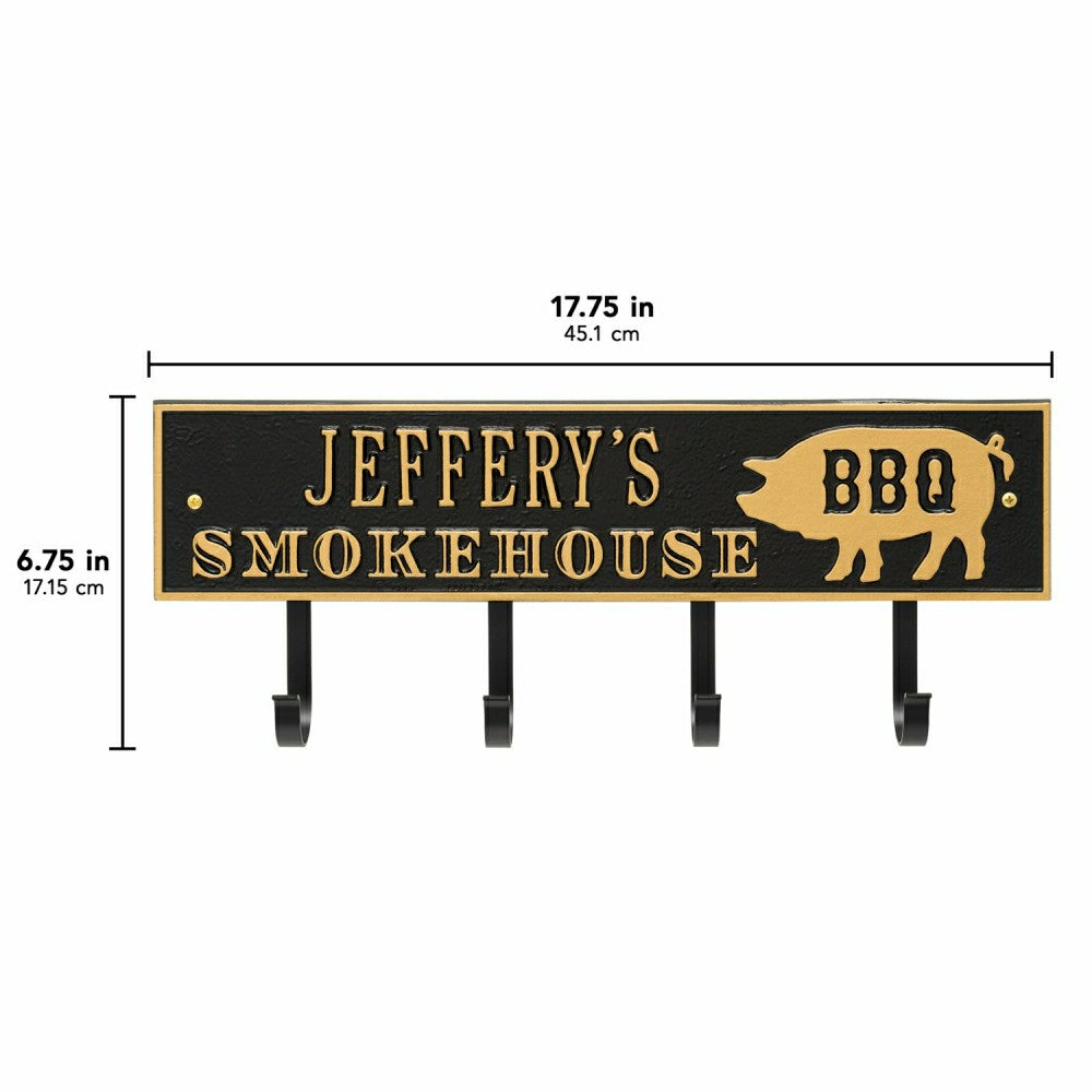 Smokehouse BBQ Rectangle Hook Plaque, Antique Brass | Plow & Hearth