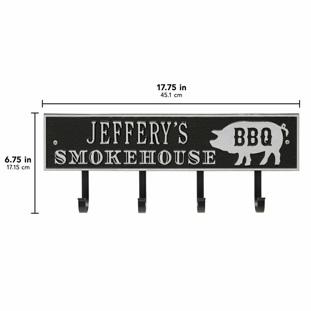 Smokehouse BBQ Rectangle Hook Plaque, Antique Brass | Plow & Hearth