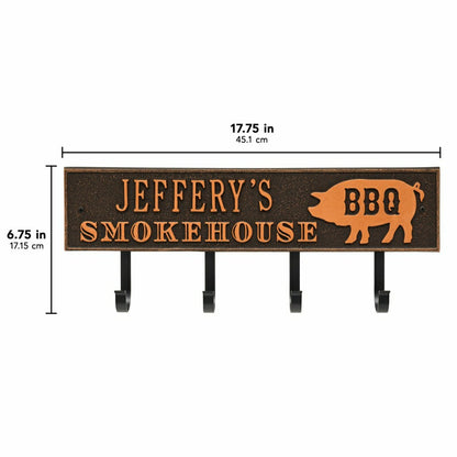 Smokehouse BBQ Rectangle Hook Plaque, Antique Brass | Plow & Hearth