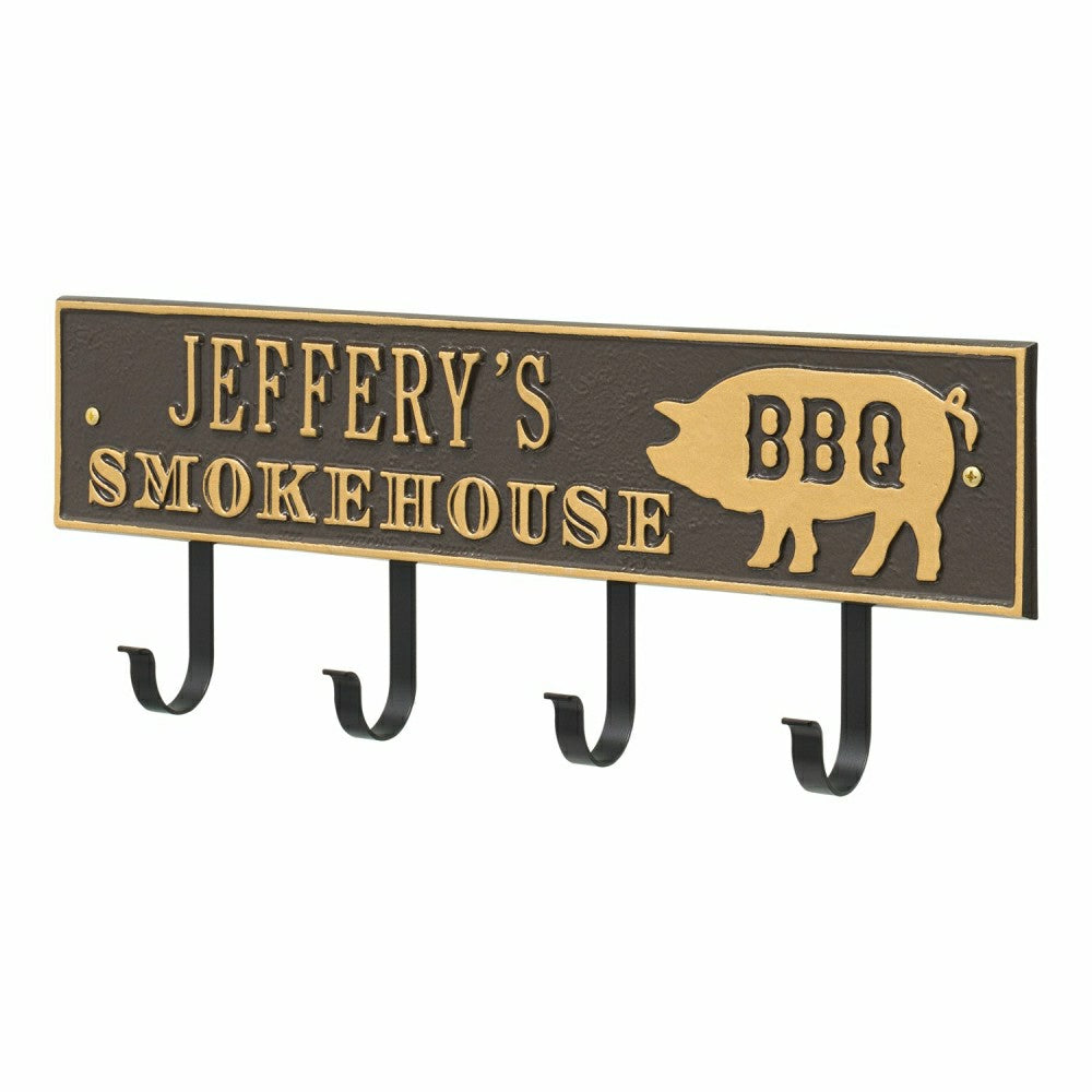 Smokehouse BBQ Rectangle Hook Plaque, Antique Brass | Plow & Hearth