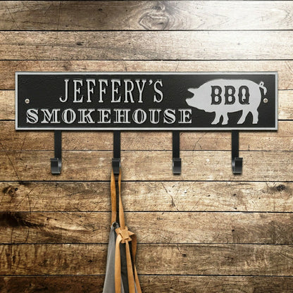 Smokehouse BBQ Rectangle Hook Plaque, Antique Brass | Plow & Hearth