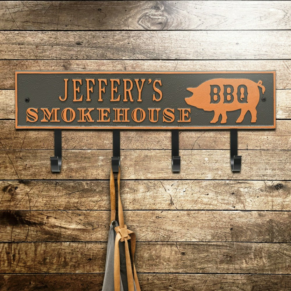 Smokehouse BBQ Rectangle Hook Plaque, Antique Brass | Plow & Hearth
