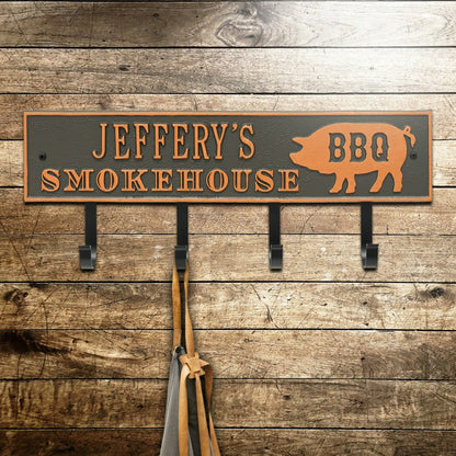 Smokehouse BBQ Rectangle Hook Plaque, Antique Brass | Plow & Hearth