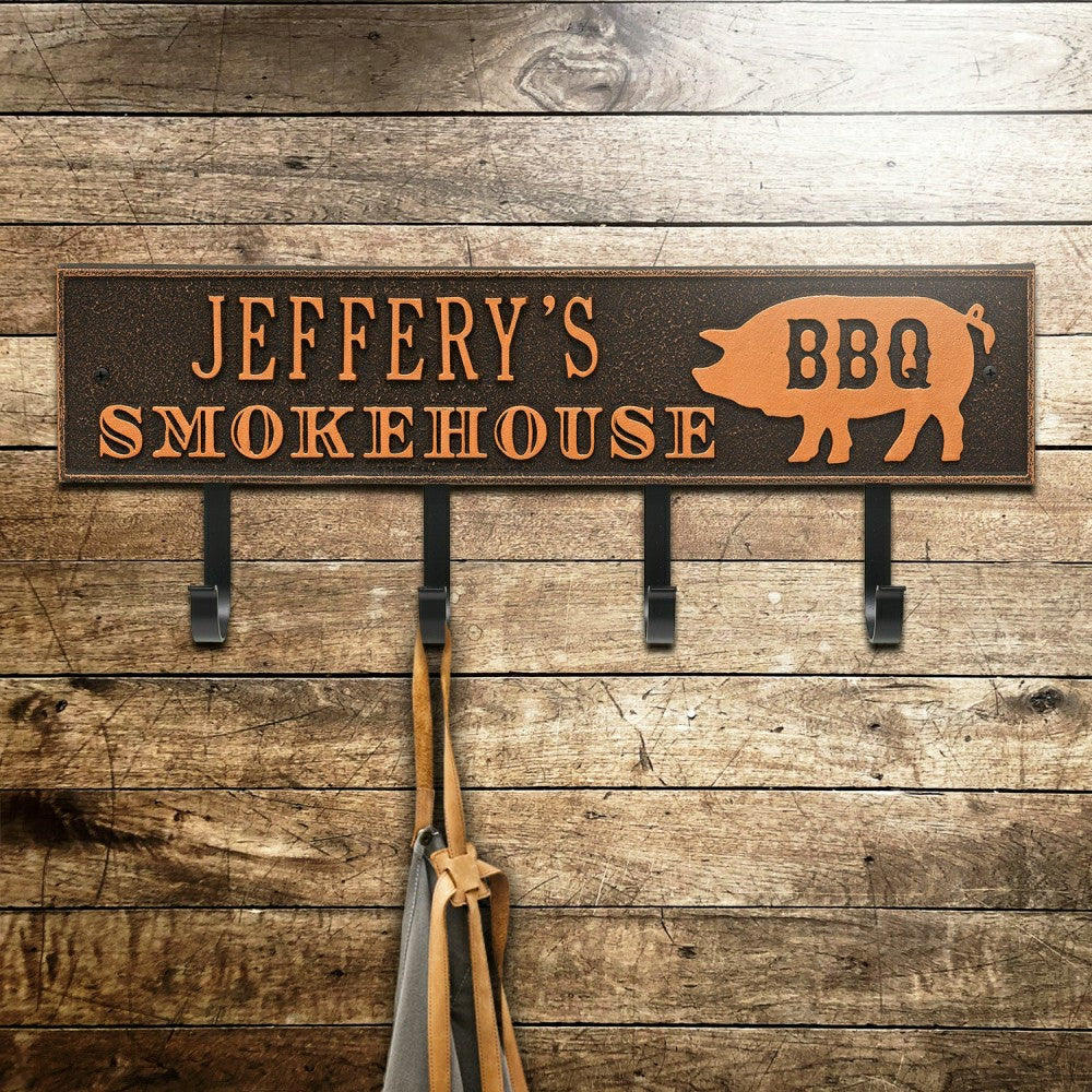 Smokehouse BBQ Rectangle Hook Plaque, Antique Brass | Plow & Hearth