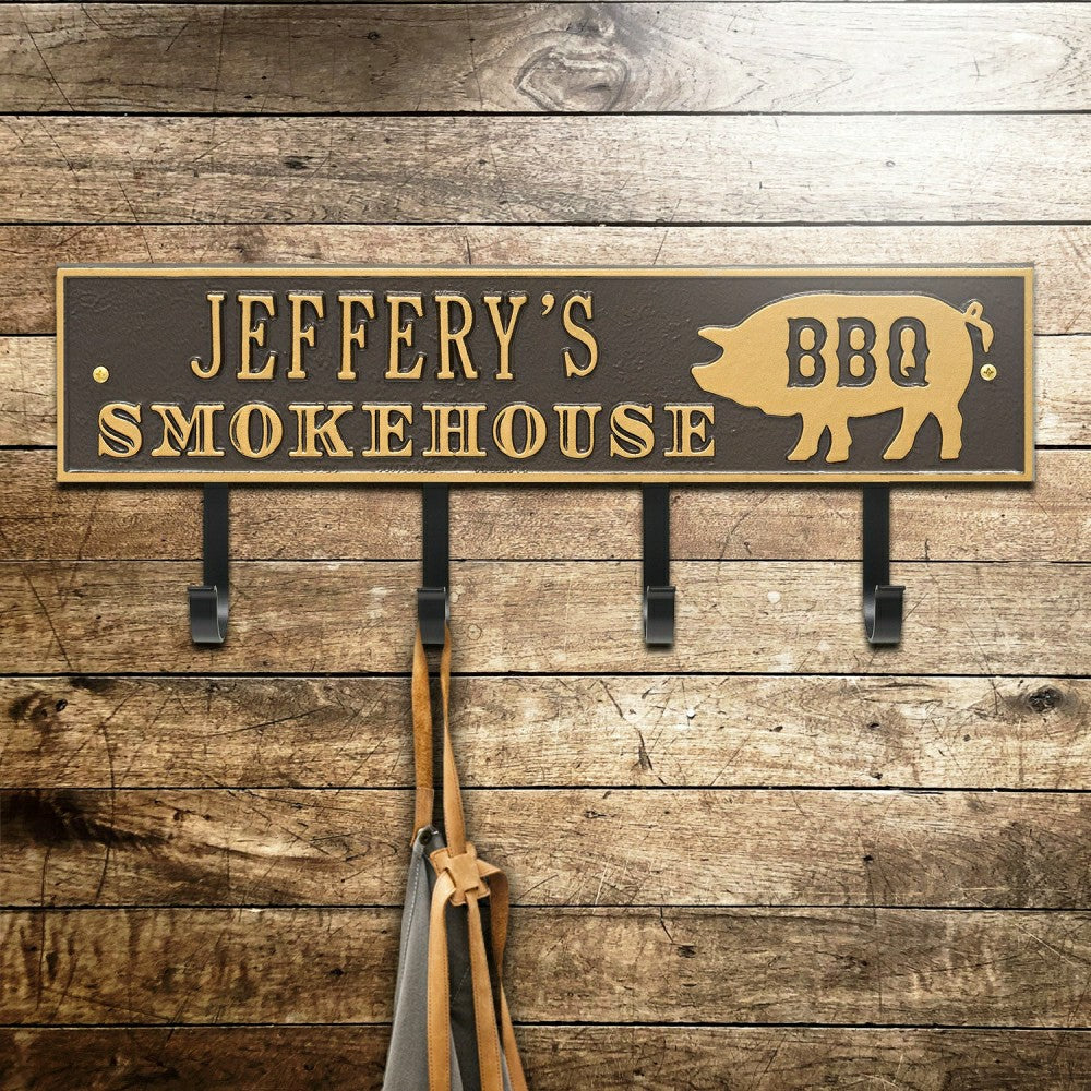 Smokehouse BBQ Rectangle Hook Plaque, Antique Brass | Plow & Hearth