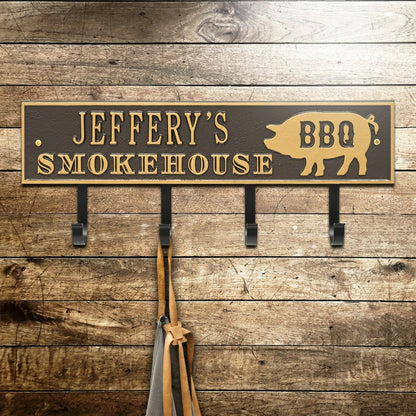 Smokehouse BBQ Rectangle Hook Plaque, Antique Brass | Plow & Hearth