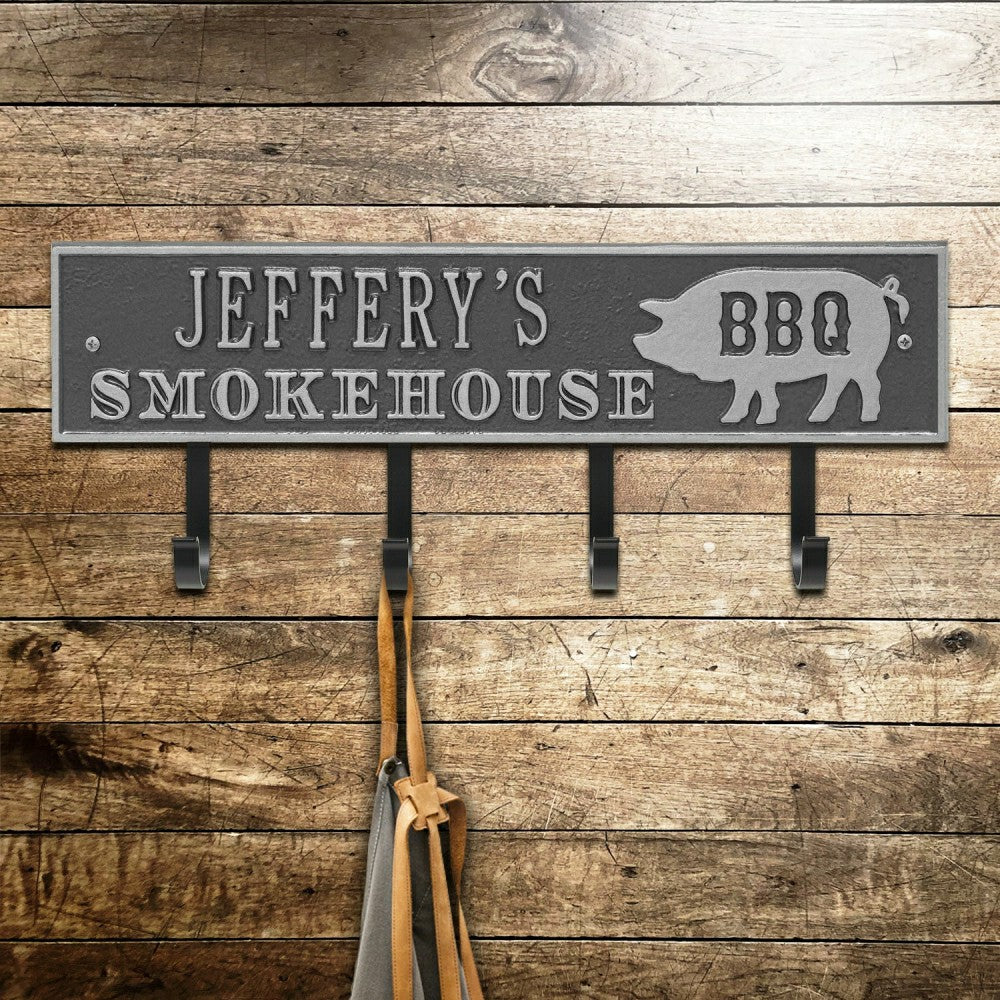 Smokehouse BBQ Rectangle Hook Plaque, Antique Brass | Plow & Hearth