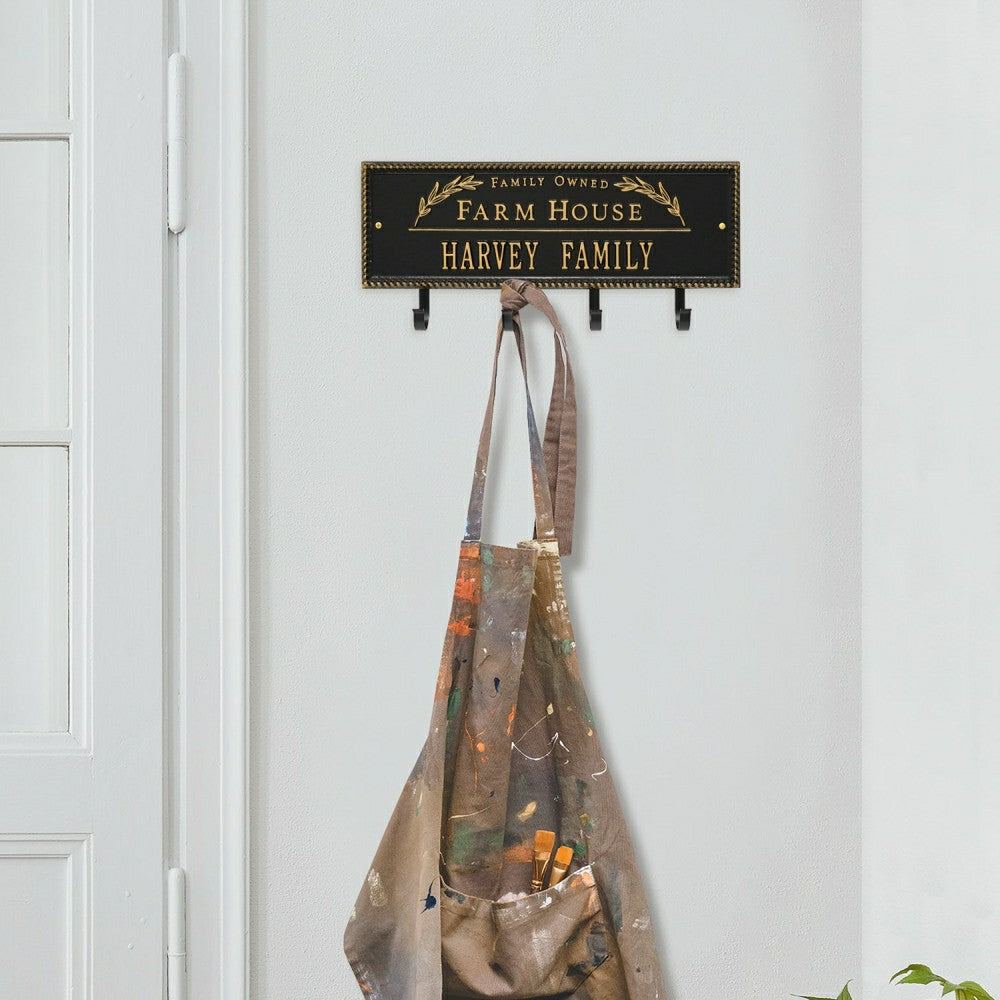 Farm House Beaded Rectangle Personalized Hook Plaque, Black/Gold | Plow & Hearth