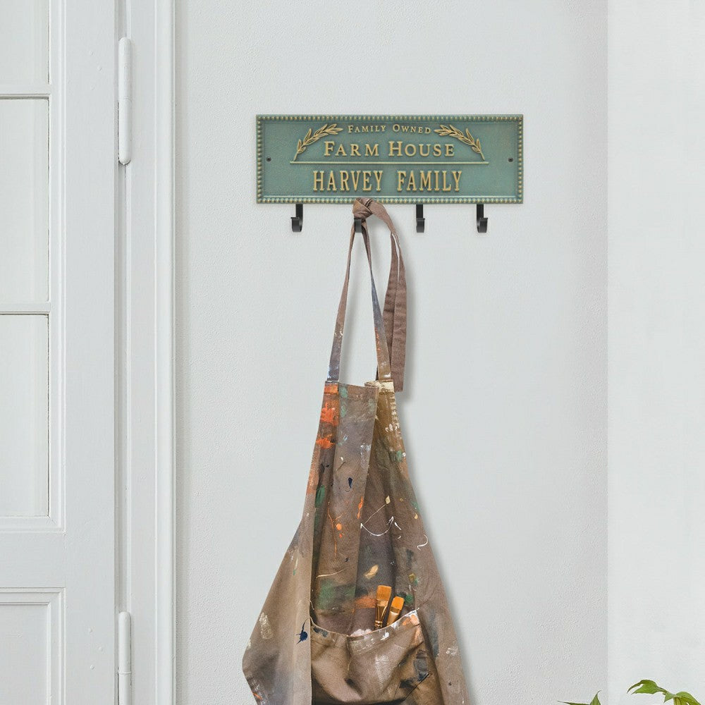 Farm House Beaded Rectangle Personalized Hook Plaque, Black/Gold | Plow & Hearth