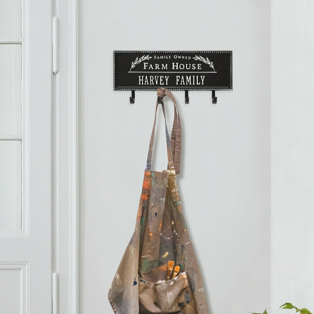Farm House Beaded Rectangle Personalized Hook Plaque, Black/Gold | Plow & Hearth