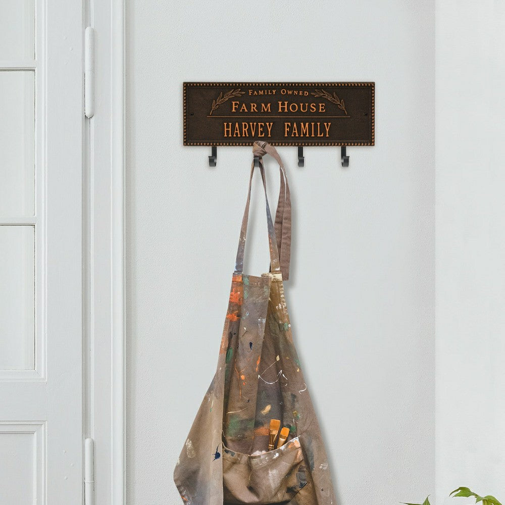 Farm House Beaded Rectangle Personalized Hook Plaque, Black/Gold | Plow & Hearth