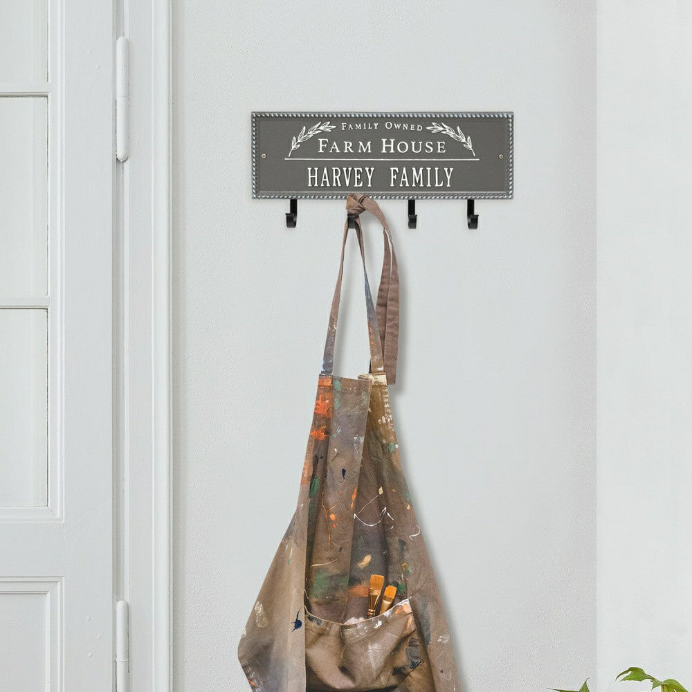 Farm House Beaded Rectangle Personalized Hook Plaque, Black/Gold | Plow & Hearth