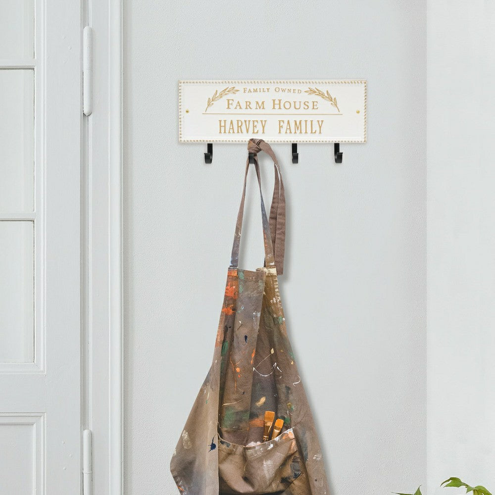 Farm House Beaded Rectangle Personalized Hook Plaque, Black/Gold | Plow & Hearth